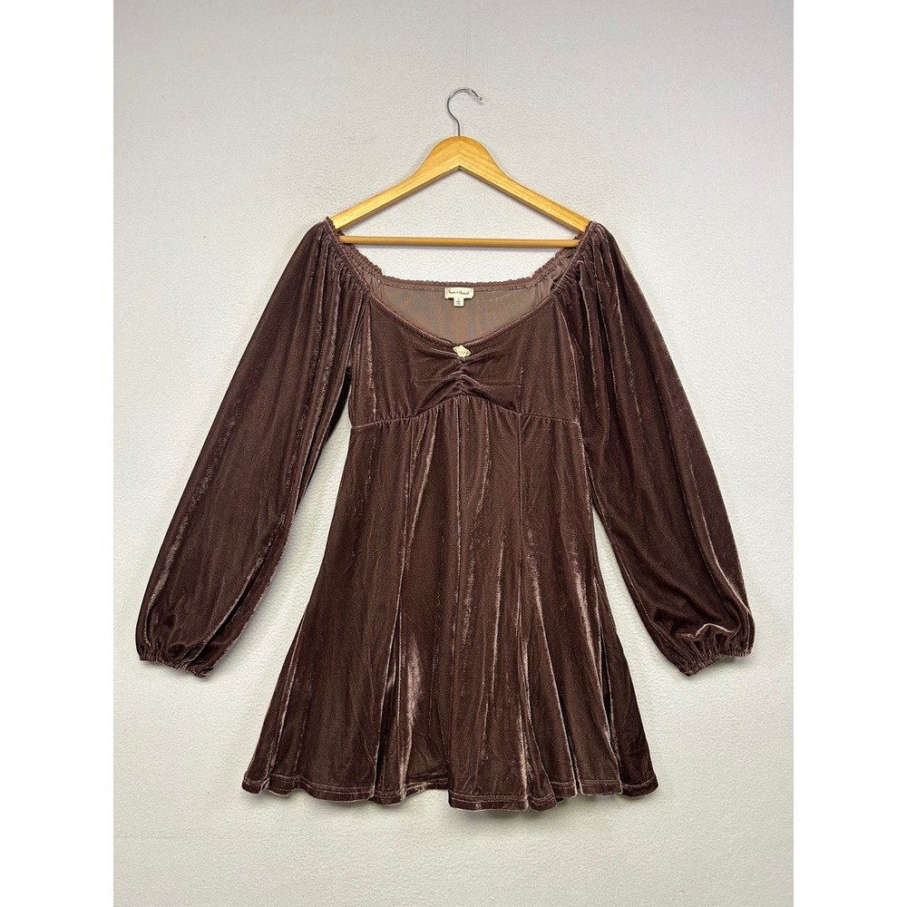 Coquette Whimsygoth Hem & Thread Women S Brown Velvet Babydoll Mini Dress Fairy